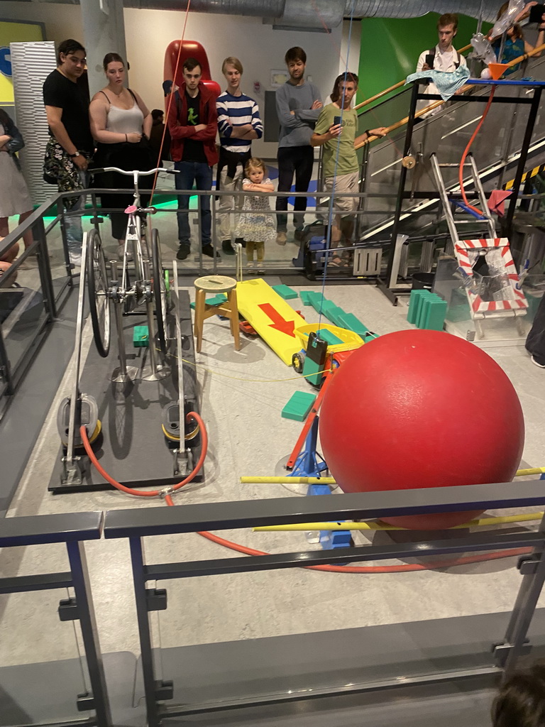 Bicycle spinning during the Chain Reaction demonstration at the NEMO Science Museum, viewed from the First Floor