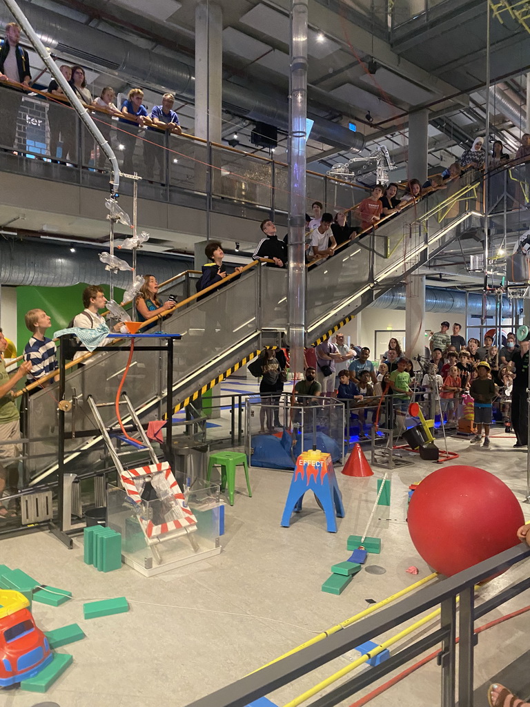 Rocket launching at the end of the Chain Reaction demonstration at the NEMO Science Museum, viewed from the First Floor