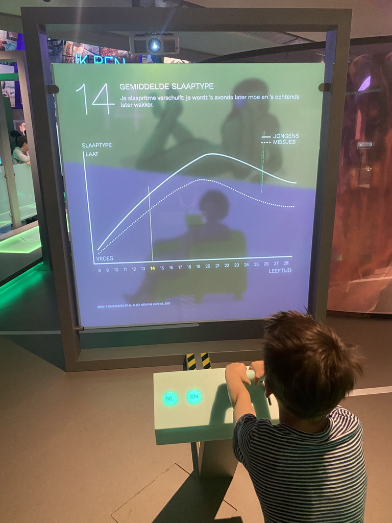 Max with information on sleeping rhythm at the Humania Exhibition at the Fourth Floor of the NEMO Science Museum