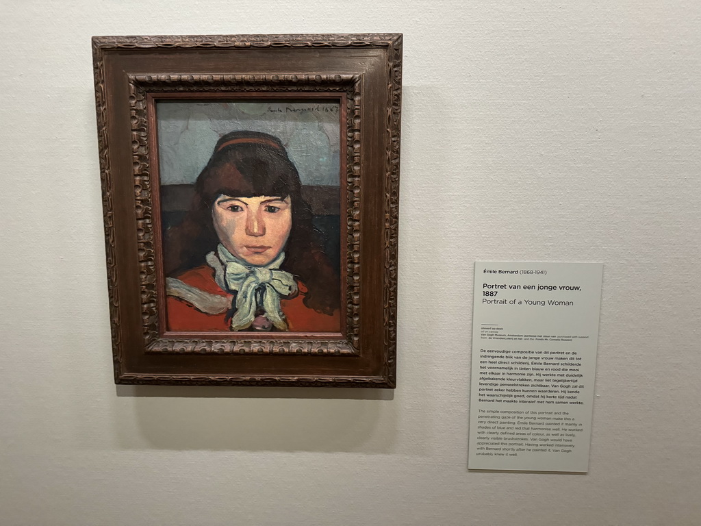 Painting `Portrait of a Young Woman` by Émile Bernard at the third floor of the Van Gogh Museum, with explanation