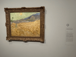 Painting `Wheatfield with a Reaper` by Vincent van Gogh at the fourth floor of the Van Gogh Museum, with explanation