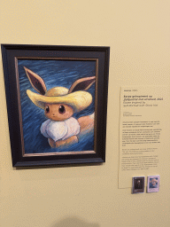 Painting `Eevee inspired by Self-Portrait with Straw Hat` by Sowsow at the `Pokémon at the Van Gogh Museum` exhibition at the second floor of the Van Gogh Museum, with explanation