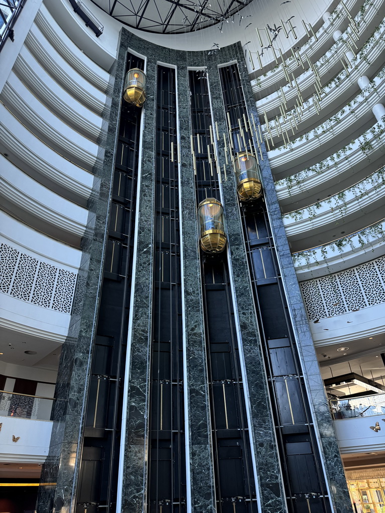 Elevators at the central hall of the Rixos Downtown Antalya hotel