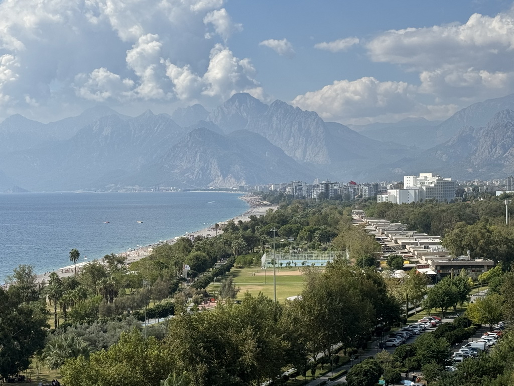 The Beach Park, the Bey Mountains and the Gulf of Antalya, viewed from the path at the top of the elevator from the Atatürk Kültür Park