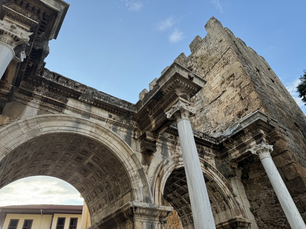 Northeast facade of Hadrian`s Gate at the Atatürk Caddesi street