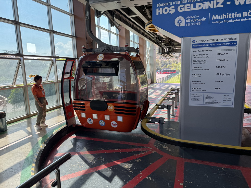 Cable car at the Tünektepe Teleferik Tesisleri lower station at the Antalya Kemer Yolu road