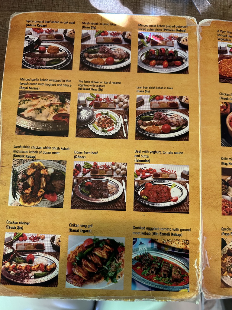 Menu of the Pasa Bey Kebap restaurant