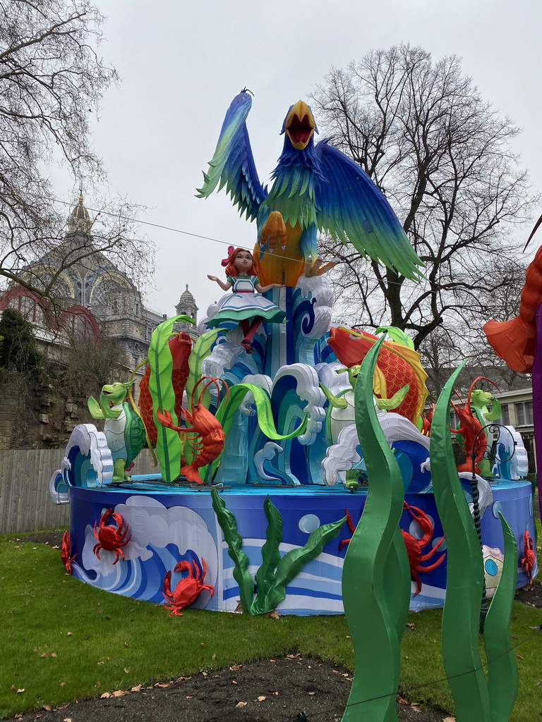 Decoration `The Lobster Quadrille` of the Alice in Wonderland Light Festival at the Antwerp Zoo