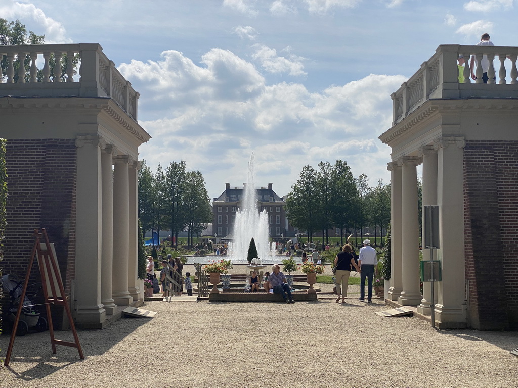 The Colonnades and the fountain at the north side of the Palace Garden of Het Loo Palace and the north side of Het Loo Palace