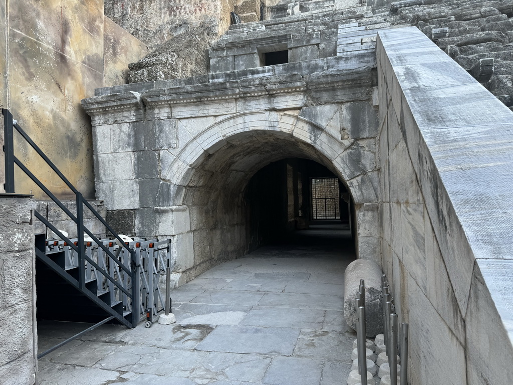 Entrance under the south auditorium of the Roman Theatre of Aspendos, viewed from the orchestra