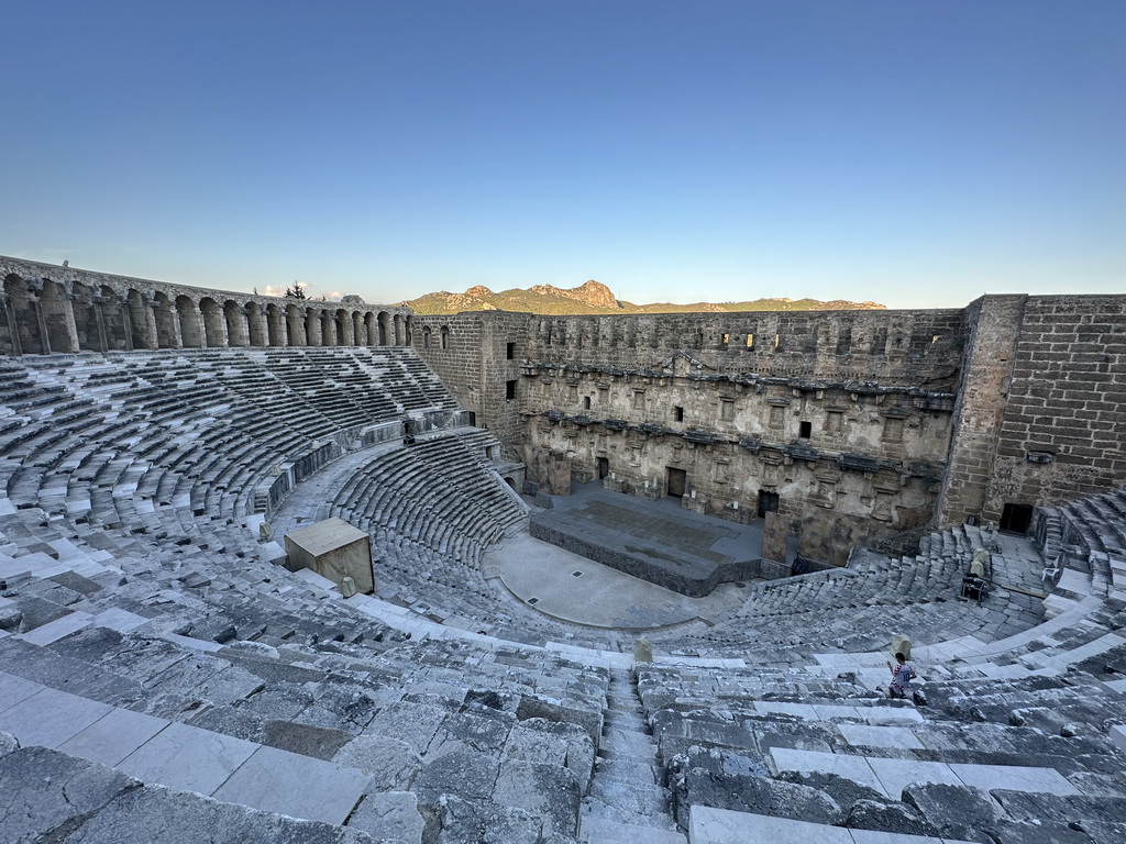 Max at the southwest auditorium of the Roman Theatre of Aspendos, with a view on the orchestra, stage and stage building