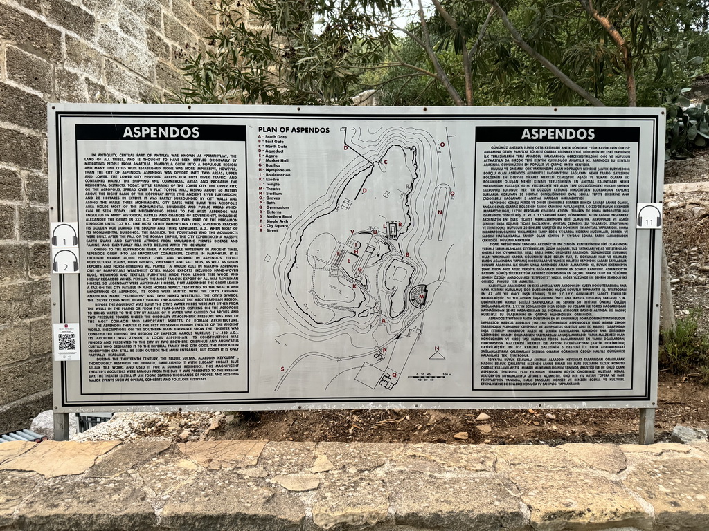 Map and information on Aspendos at the entrance to the Roman Theatre of Aspendos