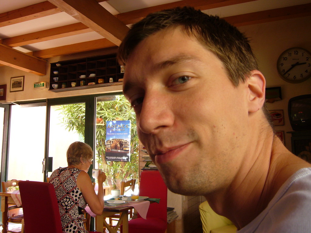 Tim in the breakfast room at the Vert Hôtel