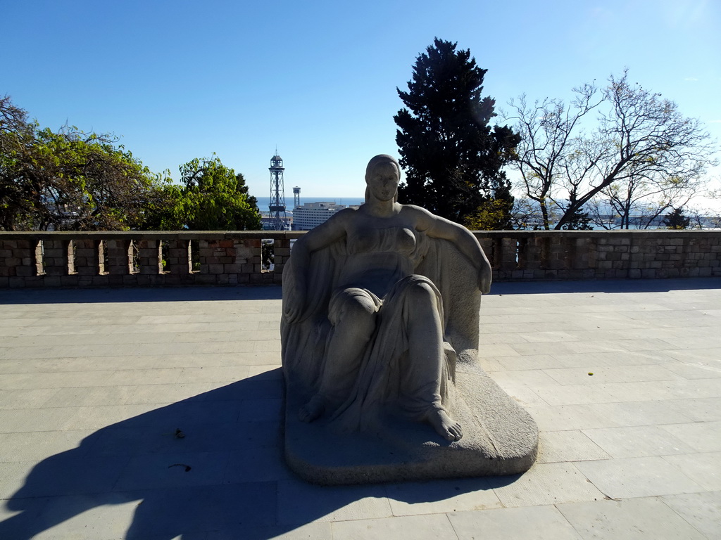 Statue at the Plaça de l`Armada park at the northeast side of the Montjuïc hill