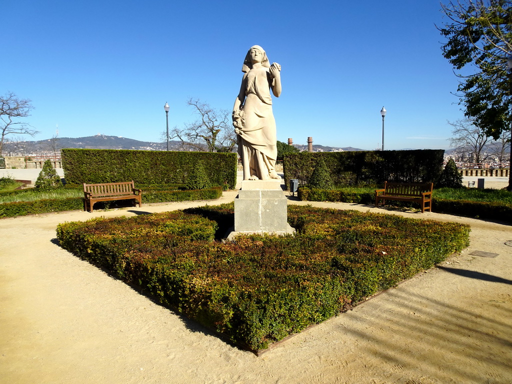 Statue at the Plaça de l`Armada park at the northeast side of the Montjuïc hill