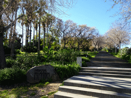 Staircase at the Mirador de l`Alcalde viewpoint at the east side of the Montjuïc hill