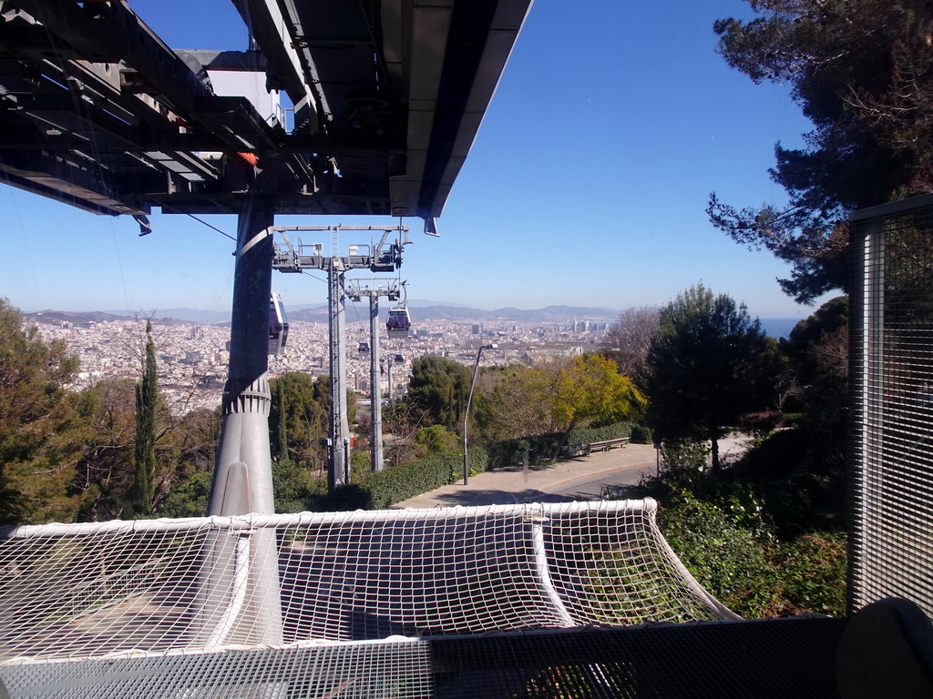 The Montjuïc Slide park at the east side of the Montjuïc hill and the city center, viewed from the Montjuïc Cable Car