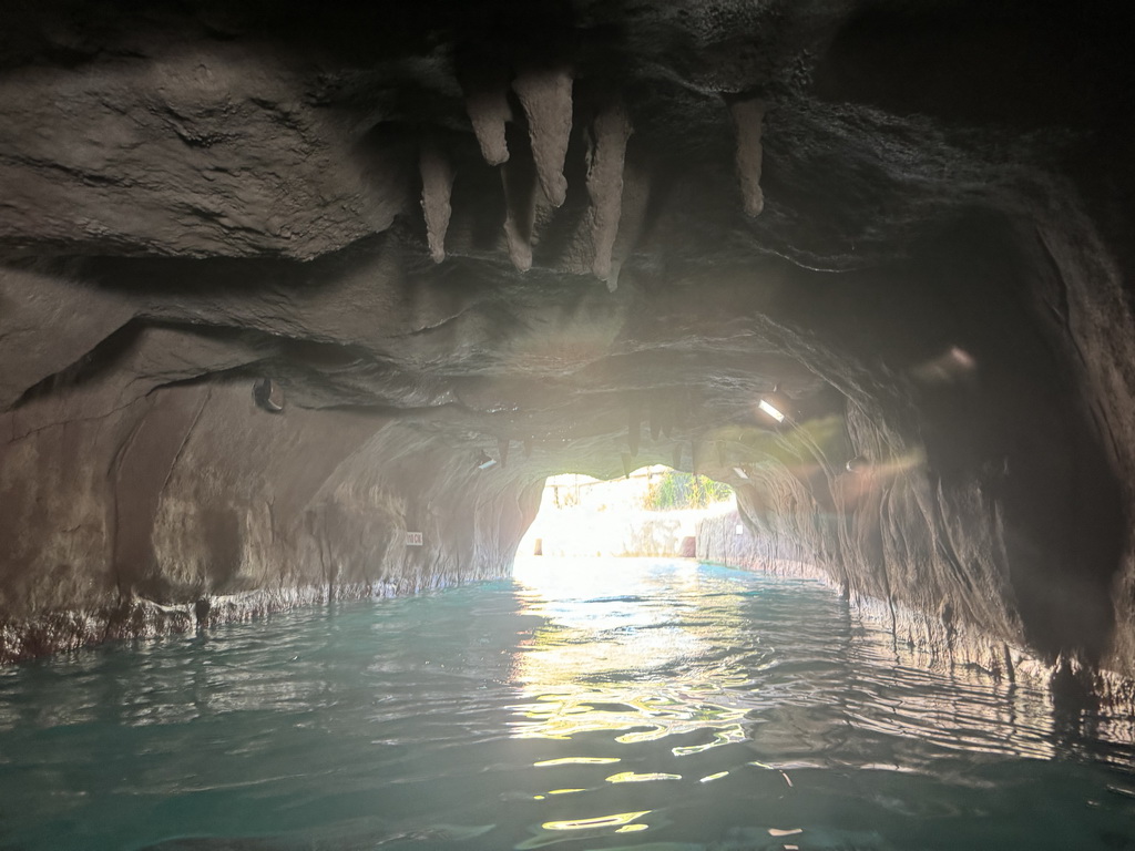 Tunnel at the Wild River attraction at the Aqua Land area of the Land of Legends theme park, viewed from a tube