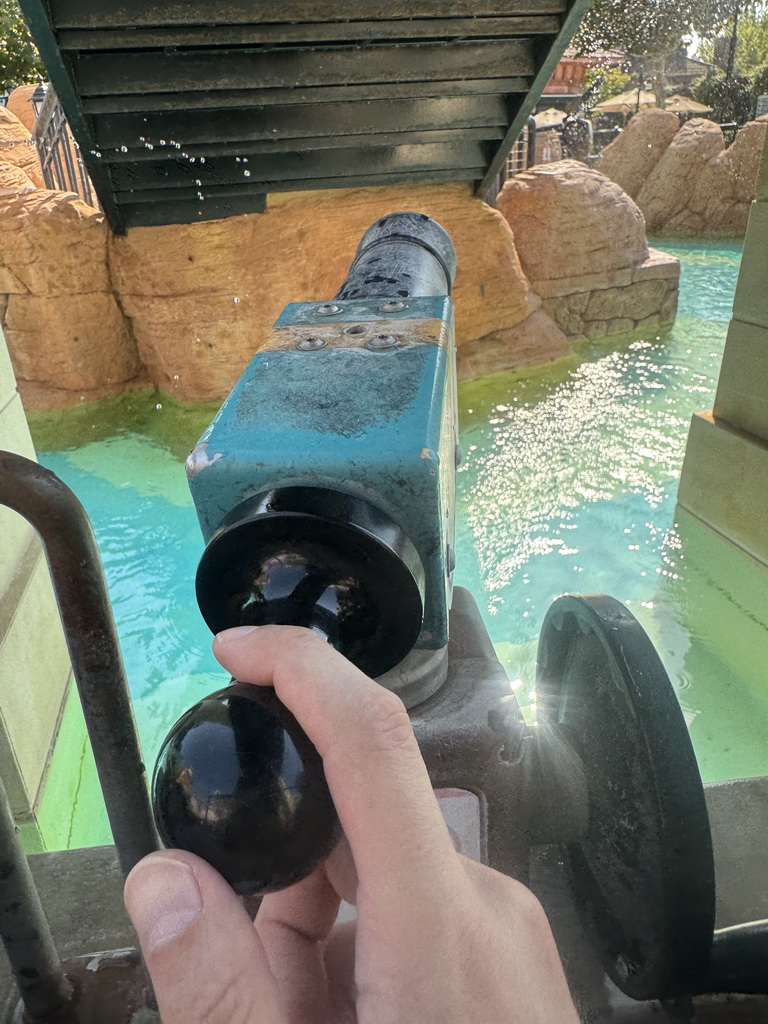 Water cannon at a boat of the Watermania attraction at the Adventure Land area of the Land of Legends theme park