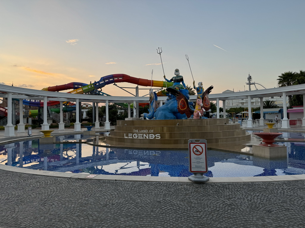 The fountain at the central square of the Aqua Land area of the Land of Legends theme park