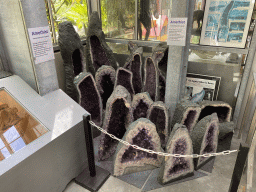 Amethysts at the Lower Floor of the Dinohal building of the Oertijdmuseum, with explanation