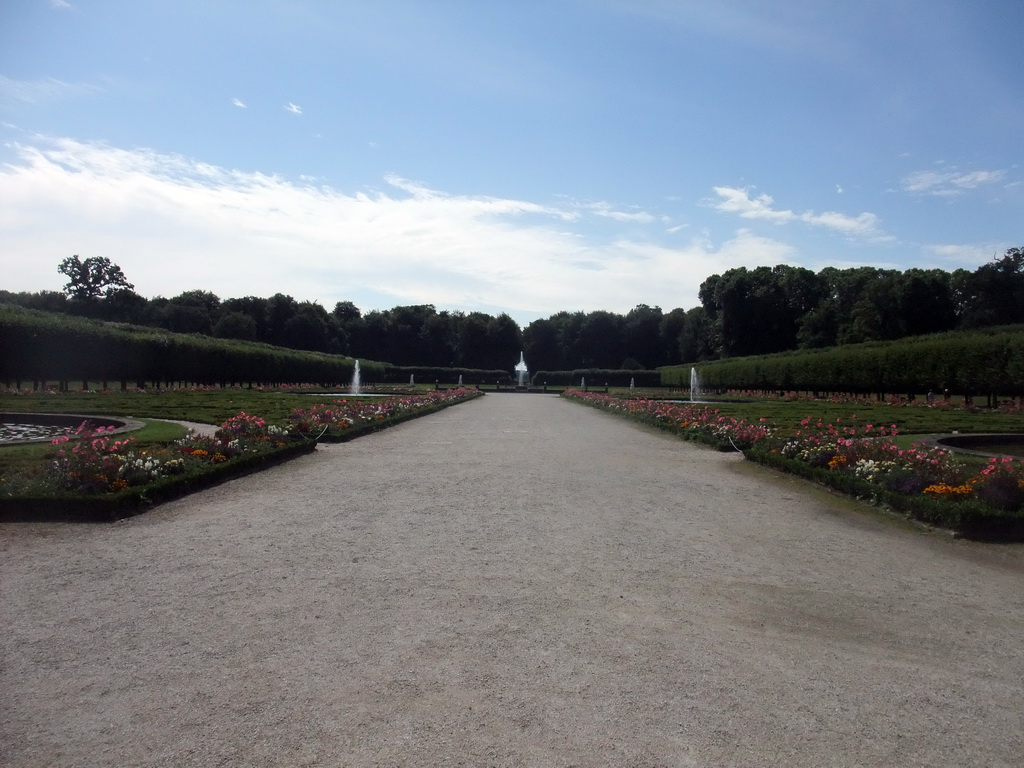 Fountains and flowers in the gardens of the Augustusburg Palace