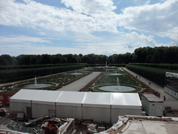 Fountains and flowers in the gardens of the Augustusburg Palace, viewed from the upper floor of the Augustusburg Palace