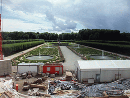 Fountains and flowers in the gardens of the Augustusburg Palace, viewed from the upper floor of the Augustusburg Palace