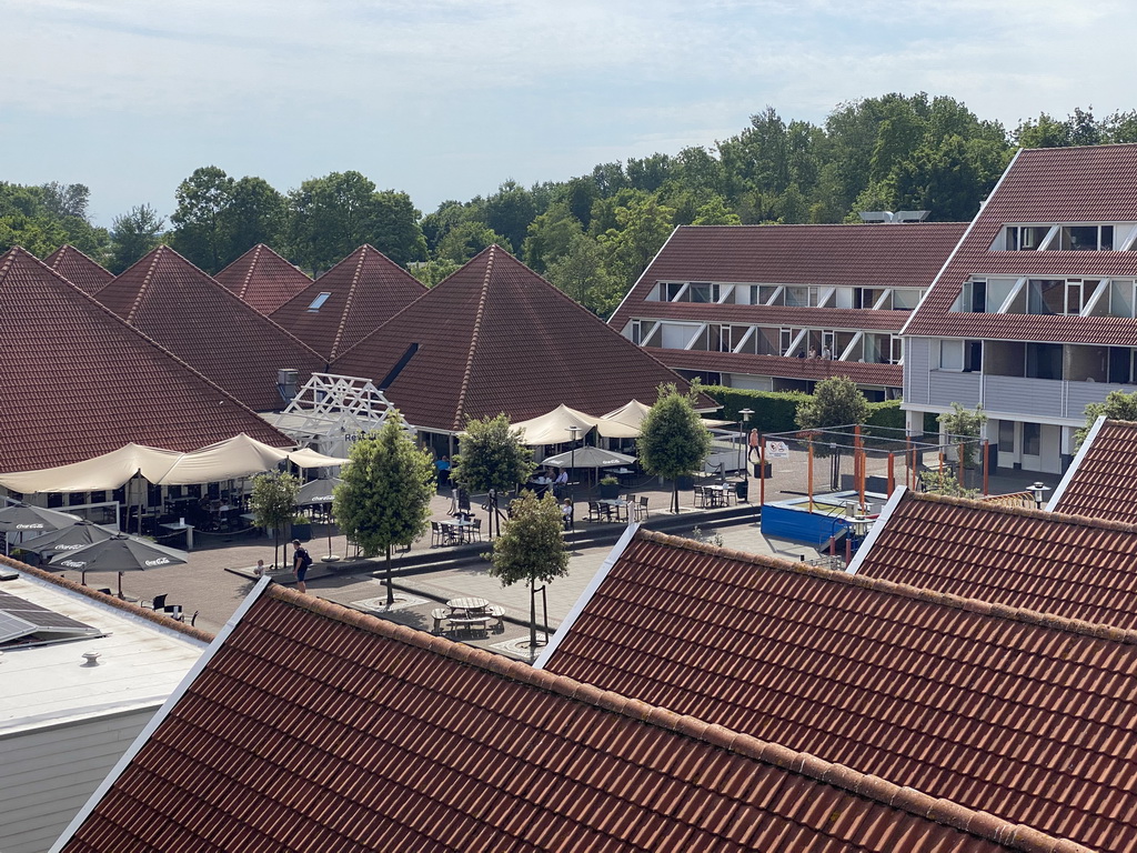 The central square of Holiday Park AquaDelta, viewed from the balcony of our apartment