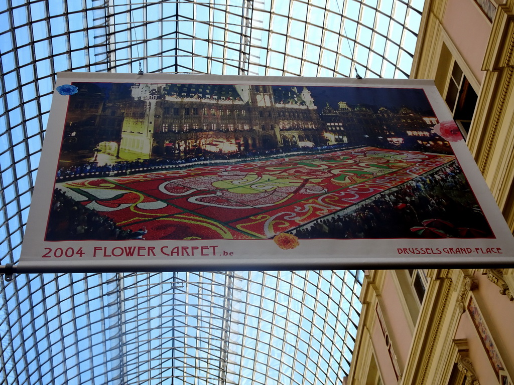 Photograph of the 2004 flower carpet at the Grand Place square at the ceiling of the Galeries Royales Saint-Hubert shopping arcade