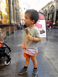 Max with a lollipop at the Galeries Royales Saint-Hubert shopping arcade