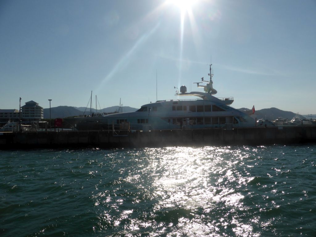 Boat at the Marlin Marina, viewed from our Seastar Cruises tour boat coming from Hastings Reef