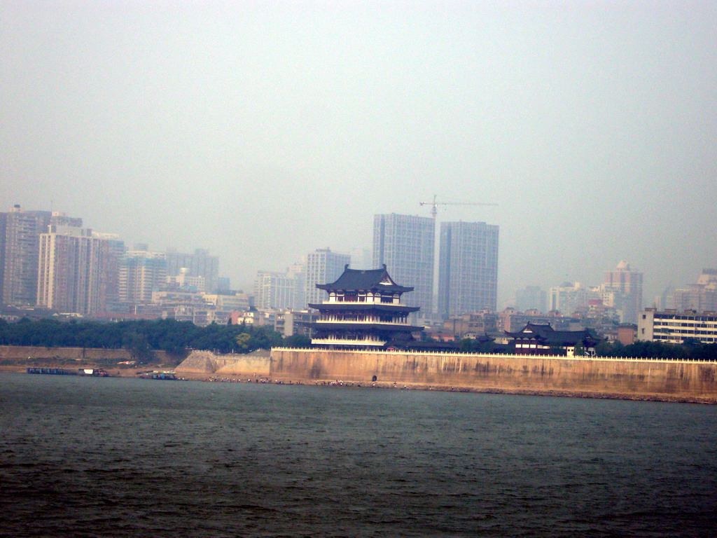 Xiangjiang river, pavilion and skyline of Chengsha, from Juzi Island