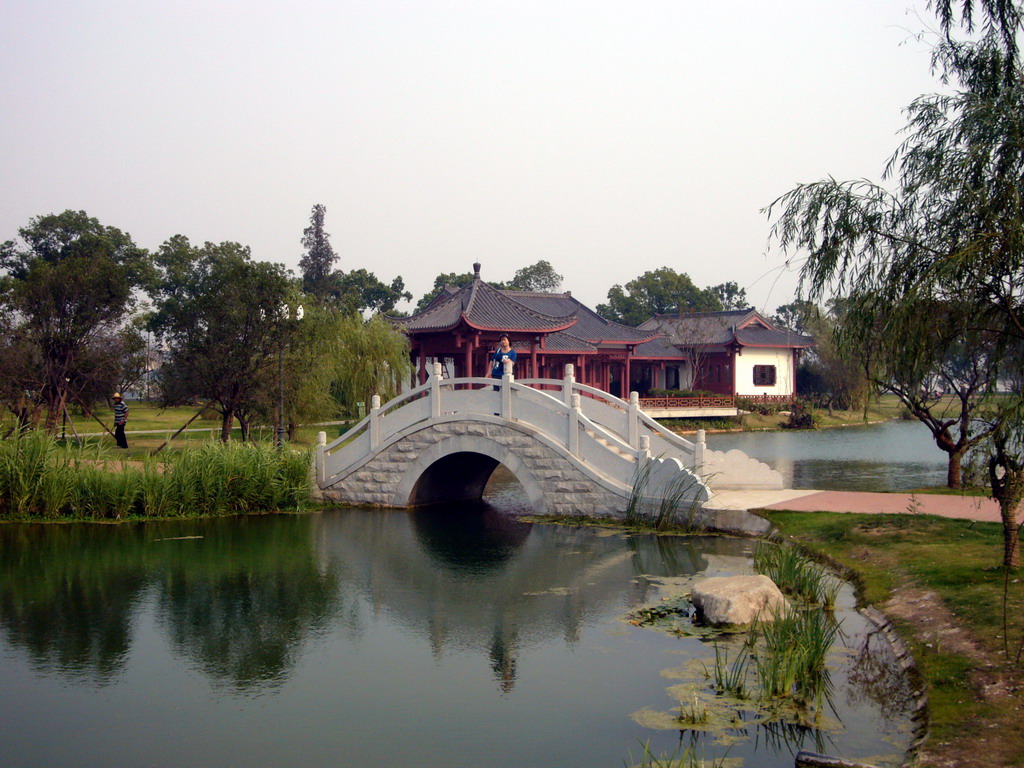 Miaomiao, lake, bridge and pavilion at Juzi Island