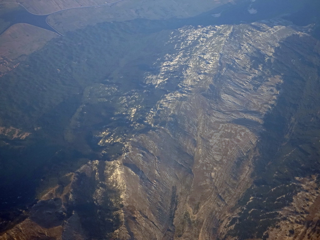 The Kamenica mountain at the border of Croatia and Bosnia and Herzegovina, viewed from the airplane from Rotterdam