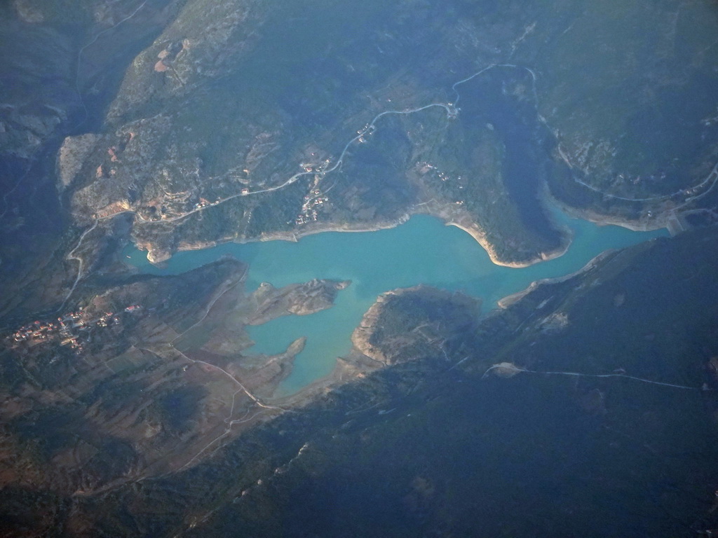 The Zeleno Jezero lake, viewed from the airplane from Rotterdam