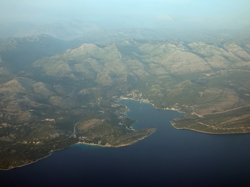 The Luka Slano inlet and the town of Slano, viewed from the airplane from Rotterdam