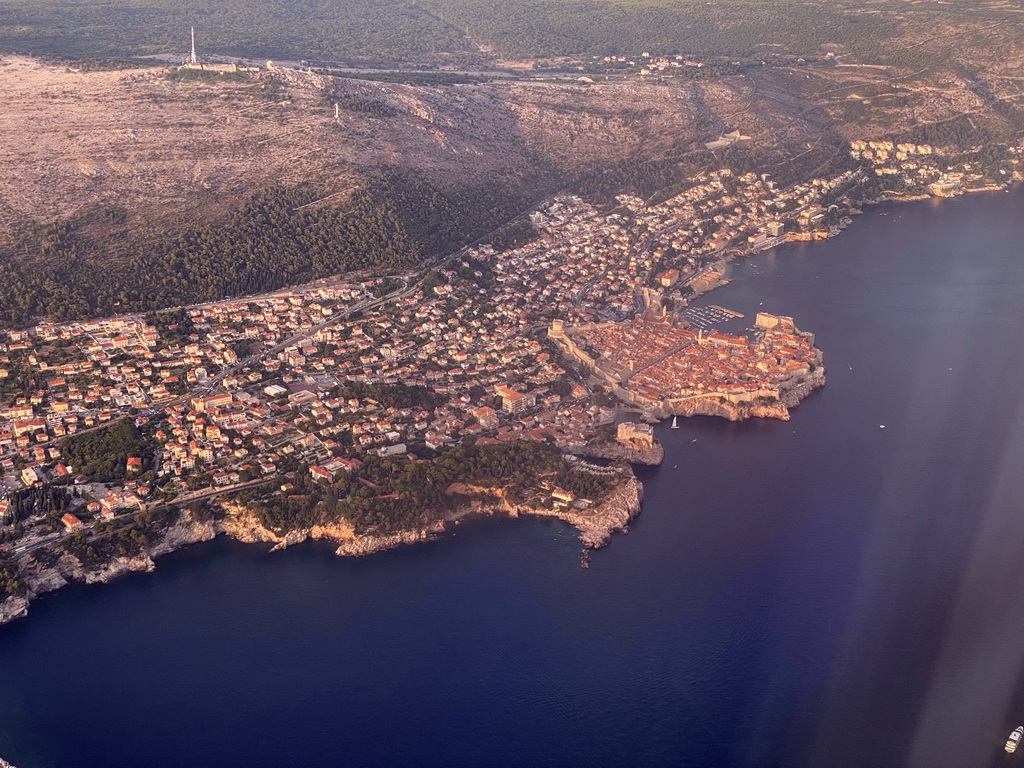 The Old Town of Dubrovnik and Mount Srd, viewed from the airplane from Rotterdam