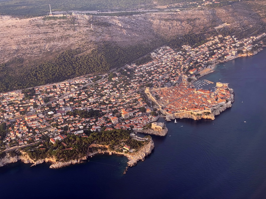 The Old Town of Dubrovnik and Mount Srd, viewed from the airplane from Rotterdam