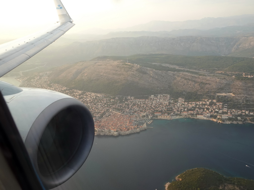 The Old Town of Dubrovnik and Mount Srd, viewed from the airplane from Rotterdam