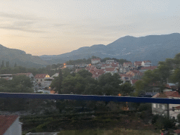 Houses at the town of Cibaca, viewed from the bus from Dubrovnik Airport to the Grand Hotel Park on the D8 road, at sunset