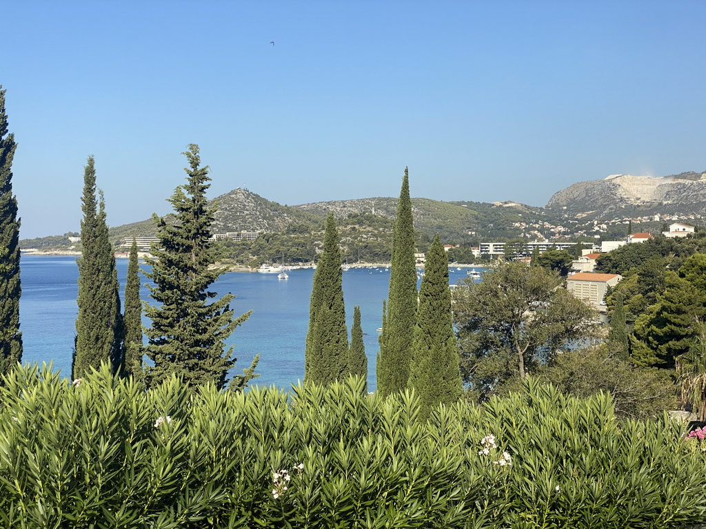 Bay at the town of Mlini, viewed from the tour bus to Perast on the parking lot of Hotel Astarea