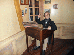 Wax statue of Hans Christian Andersen, inside the attraction `The Flying Trunk` at the Tivoli Gardens
