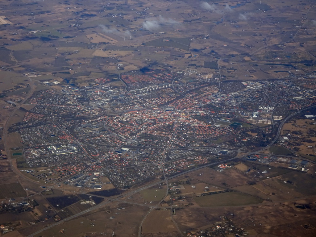 The town of Slagelse, viewed from the airplane from Amsterdam