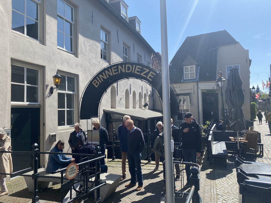 The boarding point of the boat tour on the Binnendieze river at the Molenstraat street