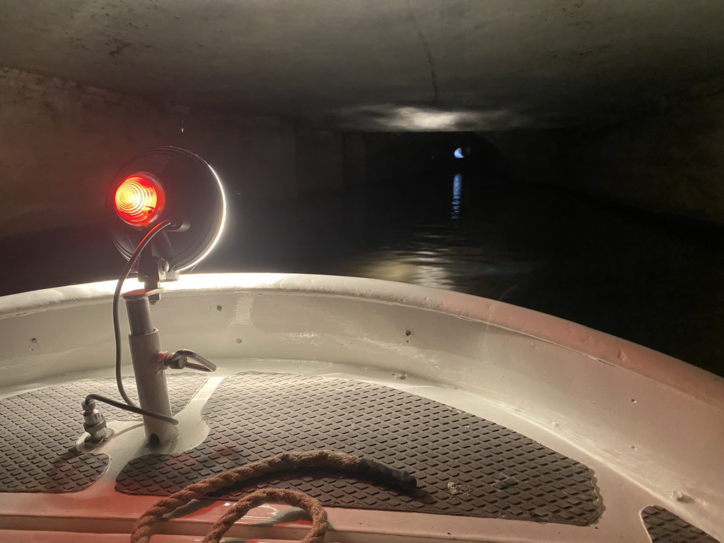 The Binnendieze river and the tunnel under the City Hall, viewed from the tour boat