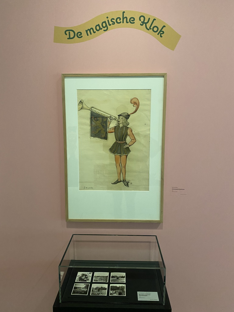 Drawing and photographs of the Magical Clock attraction at the Efteling theme park, at the Efteling exhibition at the Noordbrabants Museum, with explanation