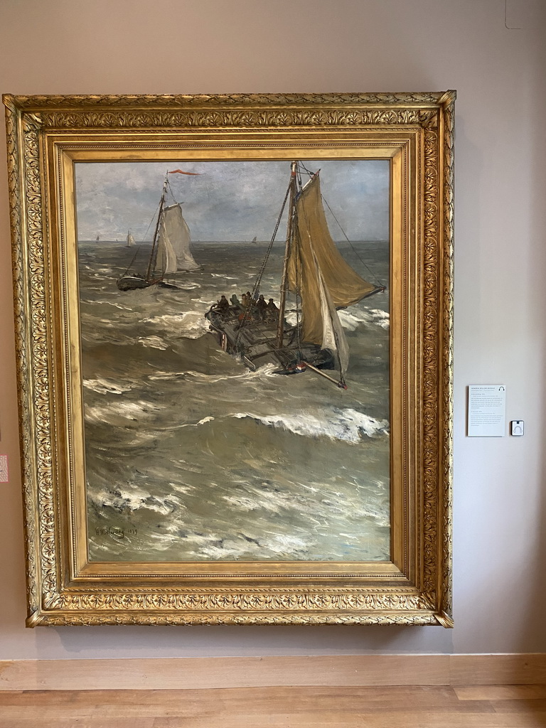 Painting `In the Surf` by Hendrik Willem Mesdag at the Ground Floor of the Dordrechts Museum, with explanation