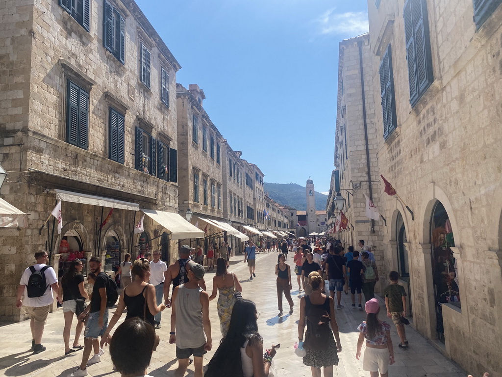 The Stradun street and the Bell Tower, viewed from the west side