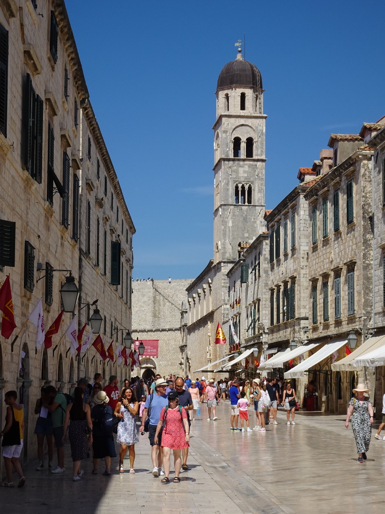 The Stradun street and the tower of the Franciscan Church